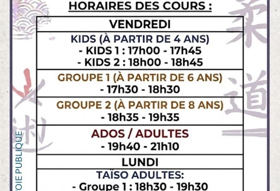 Horaire des cours